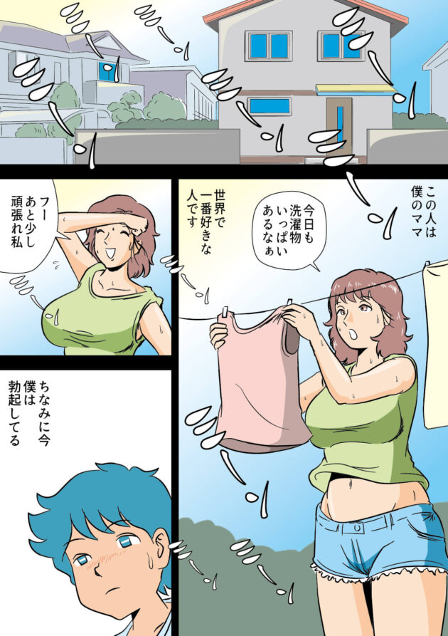 【エロ同人誌】母親が濯物を干している姿を見て勃起してしまって…ｗ【無料 エロ漫画】(3)